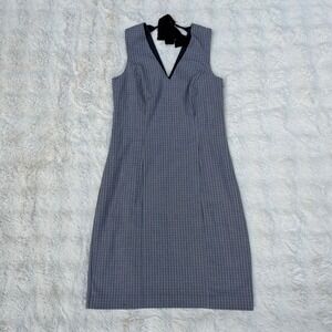 Banana Republic Blue Gingham V-Neck Tie Back Sheath Dress 6 797701-00 Fall 17